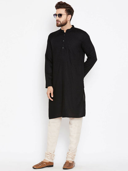 Even Apparels Black Pure Cotton Band Collar Men's Kurta - Distacart