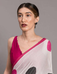 Thumbnail for Suta White Pink Polka Dot Printed Pure Cotton Saree - Distacart
