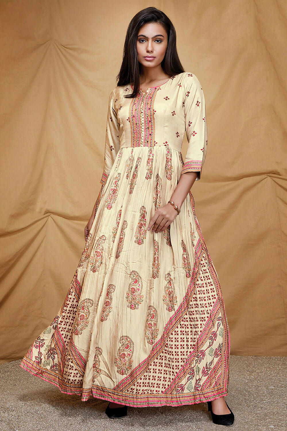 Designer casual Offwhite Dola Silk Gown - Anbazaar - Distacart