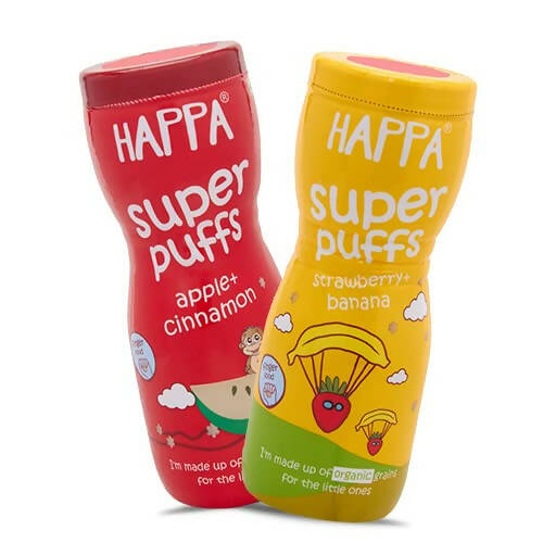 Happa Organic Multigrain Apple Cinnamon & Strawberry Banana Melts Super Puffs Combo(8 Months+) - Distacart