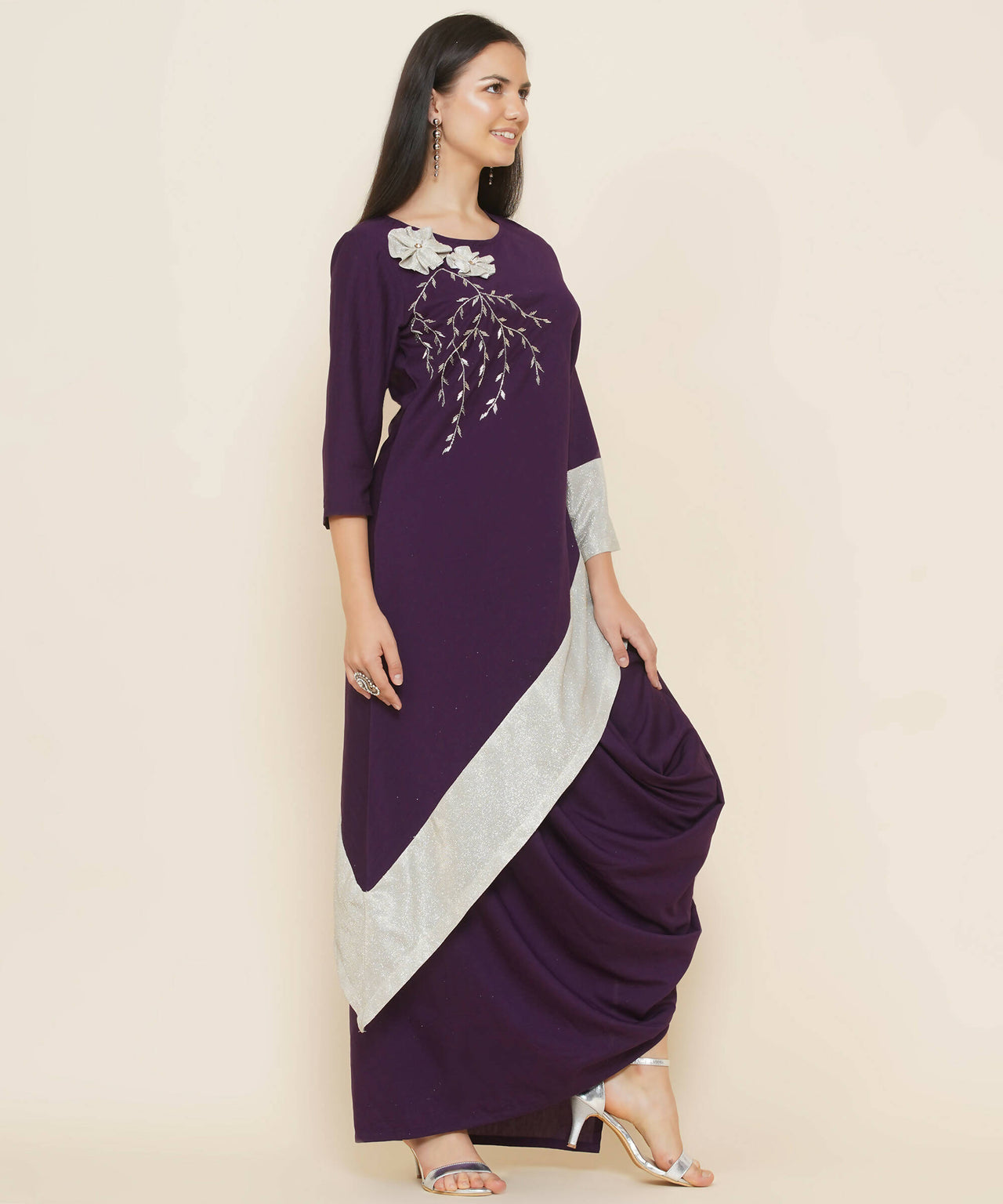 Women Republic Purple Assmetrical Kurta With Cowl Dhoti - Distacart