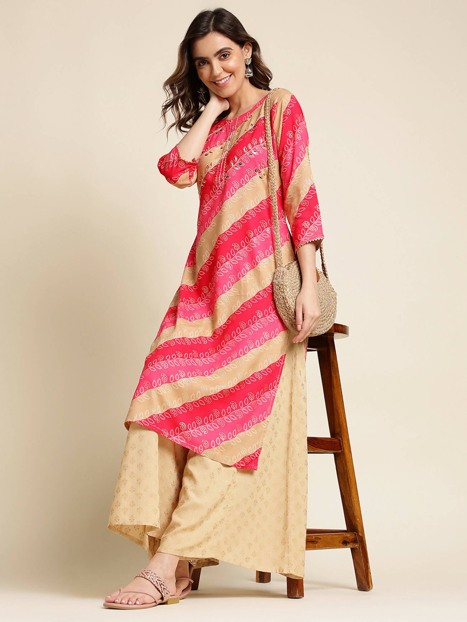 Pink Rayon Floral Printed Straight Fit Kurta - Prasuti - Distacart