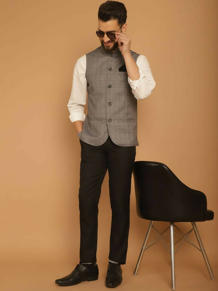 Even Apparels Nehru Jacket With Welt Pockets - Grey - Distacart