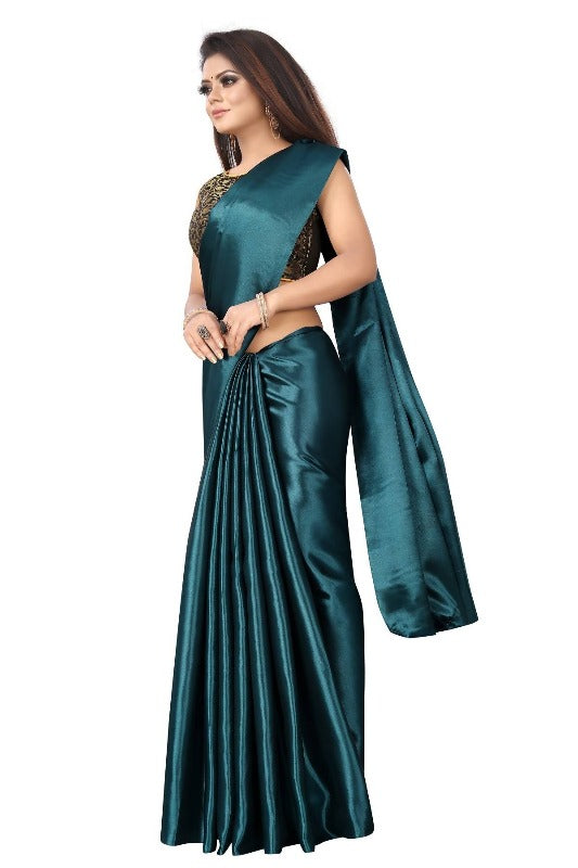 Vamika Rama Green Satin Designer Saree 