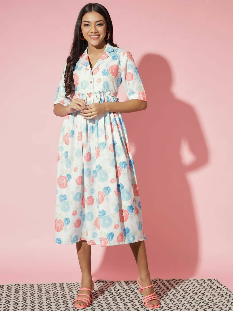 Myshka Women Multi Floral Rayon A-Line V-Neck Dress - Distacart