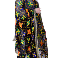 Thumbnail for SWI Stylish Women's Embroidered Phulkari Chiffon Black Dupatta