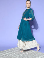 Thumbnail for Janasya Teal Woven Design Dobby Weave Kurta - Distacart