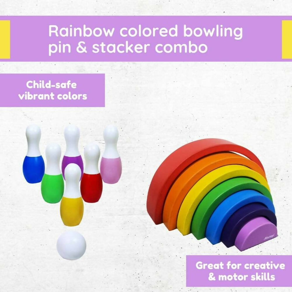 Matoyi Rainbow Colored Bowling Pin And Stacker Combo - Distacart