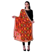 Thumbnail for SWI Stylish Women's Embroidered Phulkari Chiffon Red Dupatta