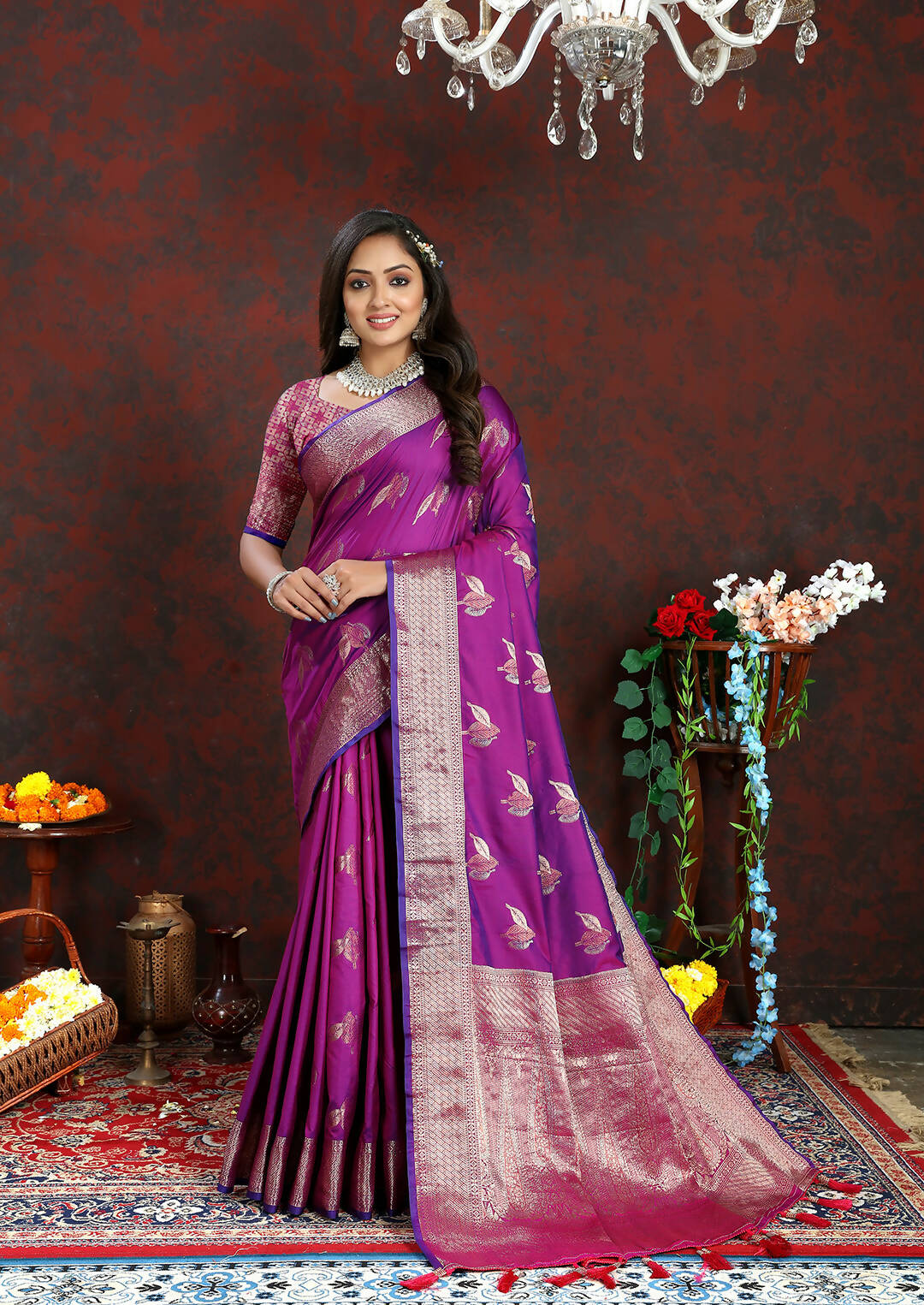 Lorenvalley Fashion Purple Soft Silk Woven Design Zari Weaving Saree - Distacart