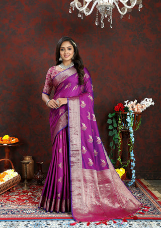 Lorenvalley Fashion Purple Soft Silk Woven Design Zari Weaving Saree - Distacart