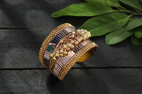 Thumbnail for Gold Plated Oxidised Mirror & Ghungroo Cuff openable Bracelet