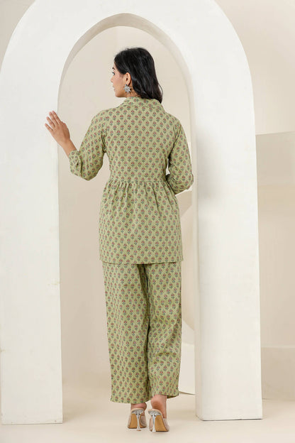 Kaajh Women's Green Printed Cotton Co-ord Set - Distacart
