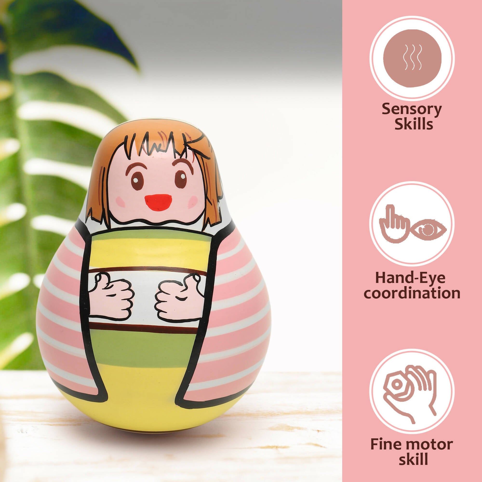 Matoyi Wobbly Doll & Pink Rabbit Pull Along & Maraca Rattle For Kids - Distacart