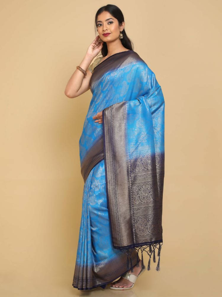 Kalamandir Ethnic Motifs Blue Silk Blend Saree