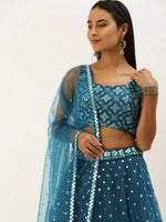 Thumbnail for House of Panchhi Teal Net Sequinse Work Lehenga & Blouse, Dupatta - Distacart