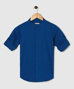Thumbnail for Manet Boys Mandarin Collar Full Sleeves Solid Shirt -Blue - Distacart