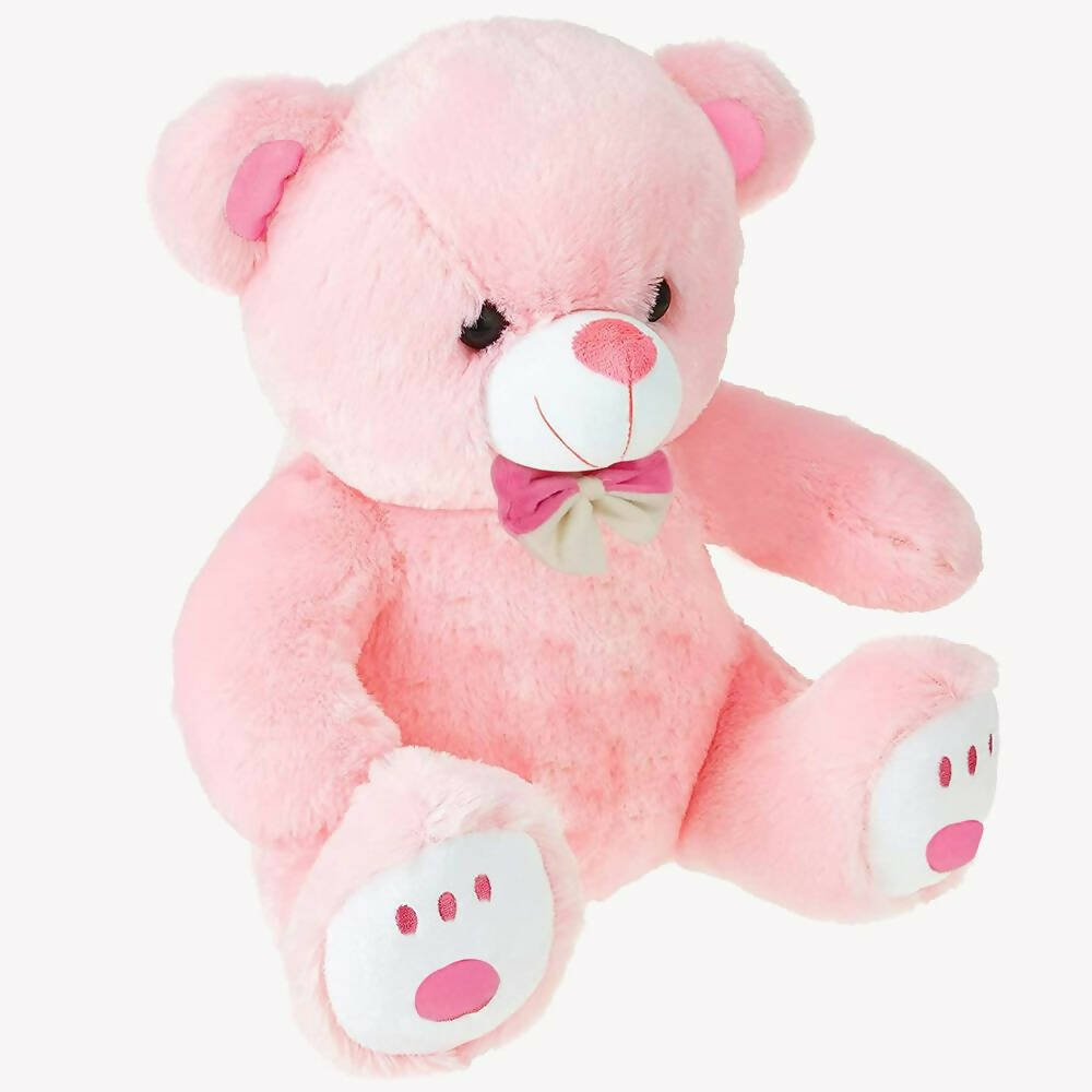 Webby Plush Cute Sitting Teddy Bear Soft Toys With Neck Bow And Foot Print, Pink - Distacart