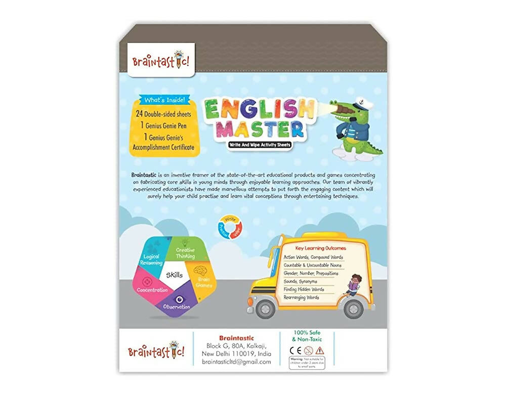 Braintastic Educational Game: English Master (6-99 Years) / Write & Wipe Reusable Activity Sheets/Kids Toy/ Free Puzzle - Distacart