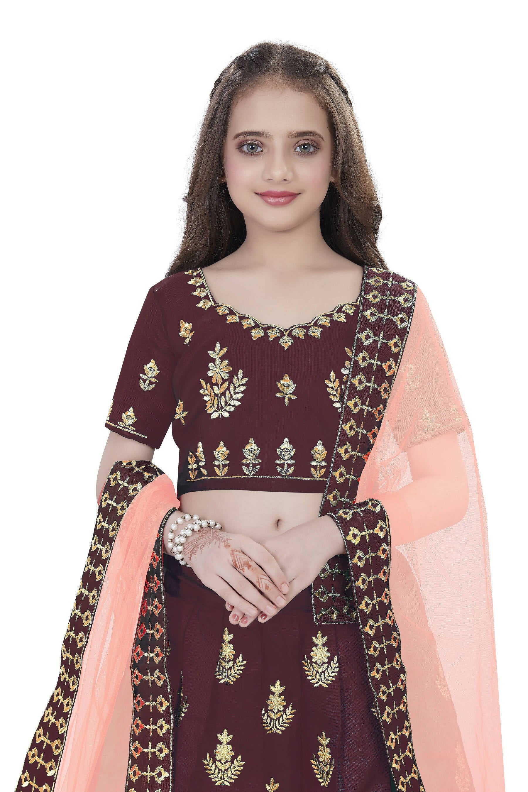 Dwiden Maroon Kamal Tafetta Sattin Semi-Stitched Girl's Lehenga Choli - Distacart