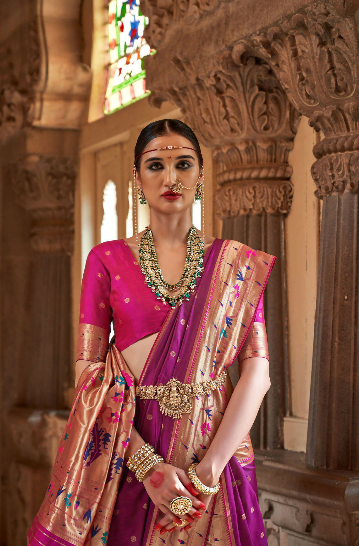 Mulberry Wood Purple Soft V.P. Silk Magnum Finish, Weaving, Golden Zari Paithani Silk Saree - Rath Kadampalli - Distacart