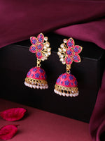 Thumbnail for NVR Women Pink Dome Shaped Jhumka Earrings - Distacart