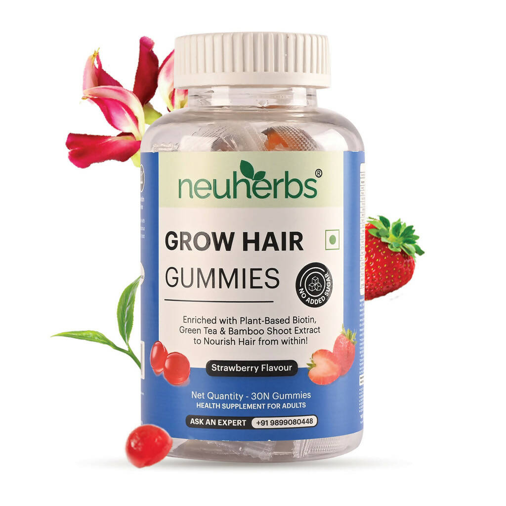 Neuherbs Grow Hair Gummies (No Added Sugar) - Strawberry Flavor - Distacart