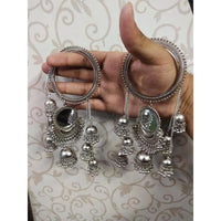 Thumbnail for Hanging Jhumkas With Mirror Silver Latkan Bangles