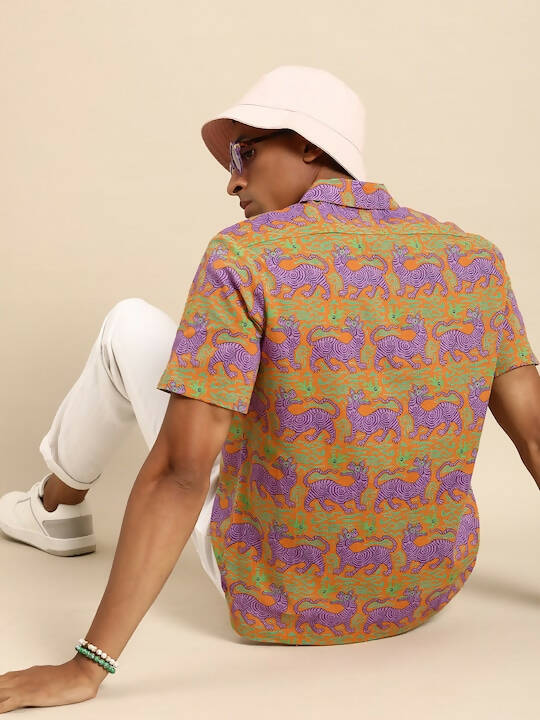 Orange Relaxed Opaque Printed Casual Resort Shirt - Mahotsav - Distacart