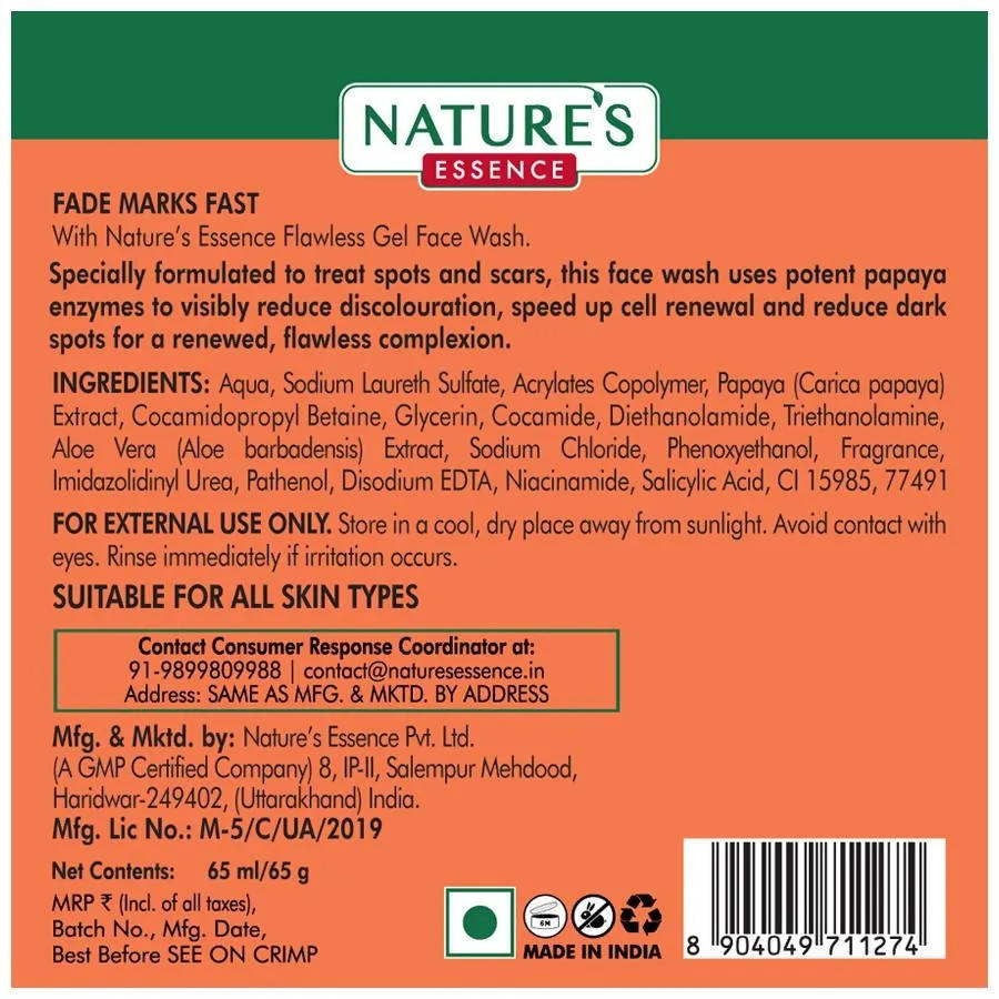Nature's Essence Flawless Gel Face Wash (Papaya) - Distacart
