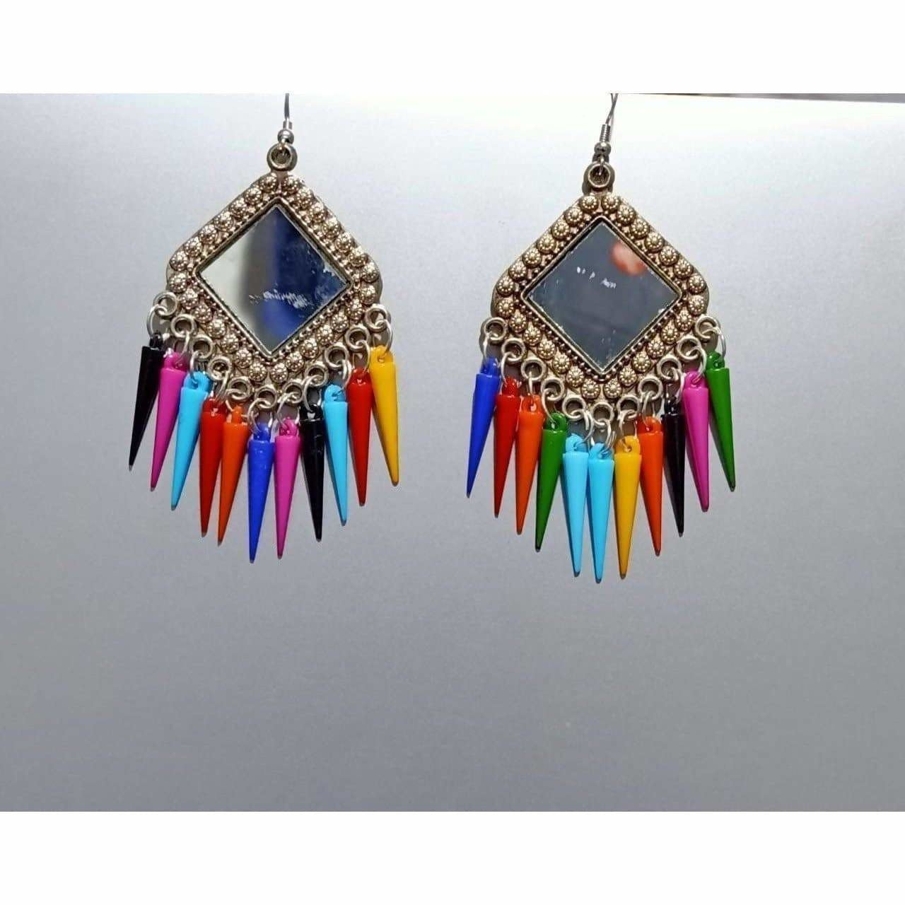Brass Multi Color Drops Silver Oxidized Earrings