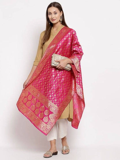 Myshka Women's Pink Silk Print Casual Dupatta