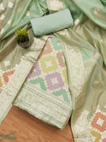 Thumbnail for Lorenvalley Fashion Women Zari Woven Organza Suit Unstitched - Green - Distacart