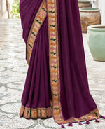 Thumbnail for Purple Vichitra Solid Saree With Unstitched Blouse Piece - Juhi - Distacart