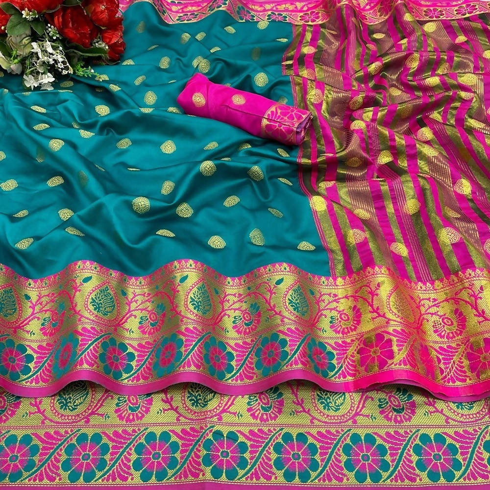 Vamika Cotton Rich Silk With Jacquard Weaving Rama Green Saree