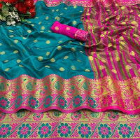 Thumbnail for Vamika Cotton Rich Silk With Jacquard Weaving Rama Green Saree