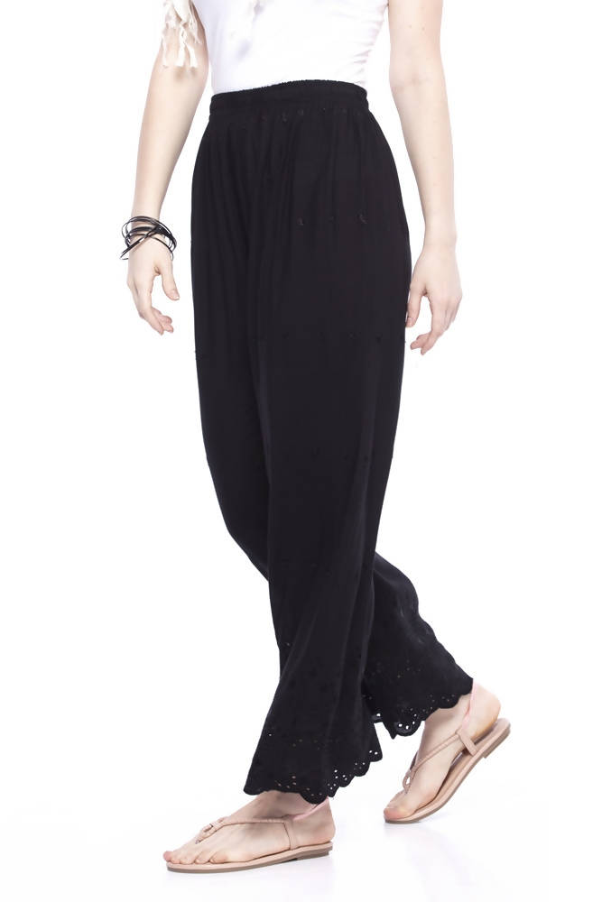 Mominos Fashion Reyon Cotton Black Embroidery Chikan Palazzo - Distacart