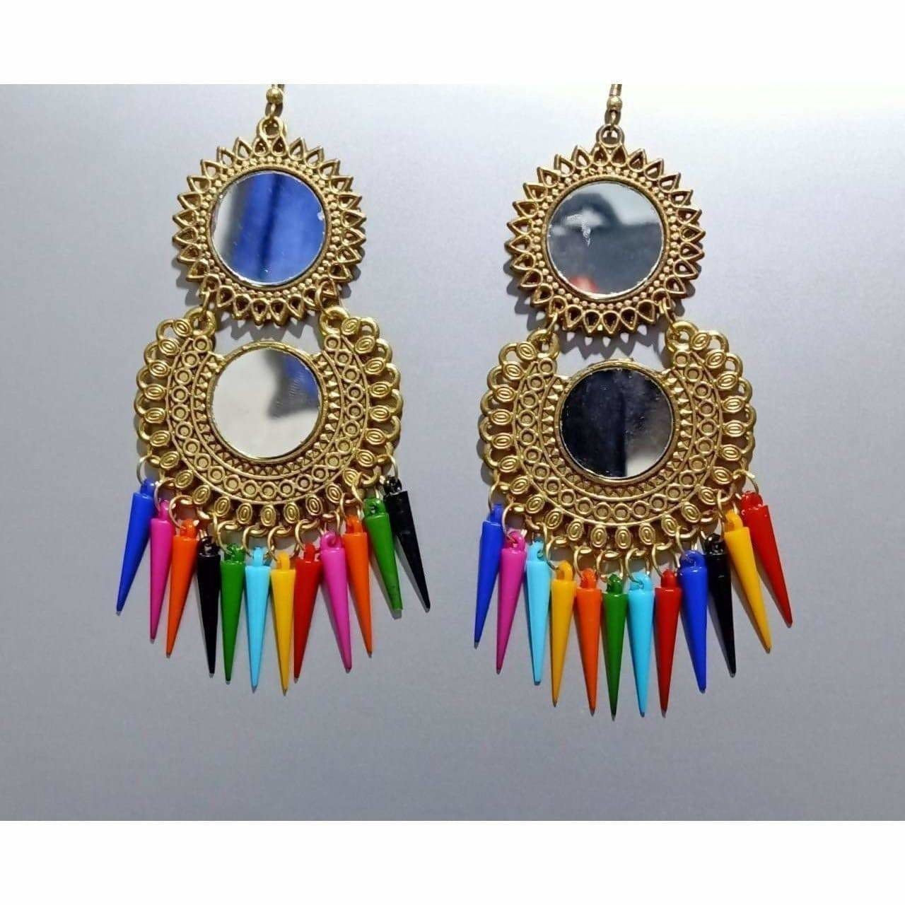 Gold Color Latest Fashion Hanging Earrings With Multicolor Pearls