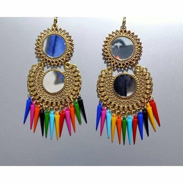 Gold Color Latest Fashion Hanging Earrings With Multicolor Pearls