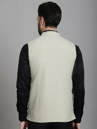 Thumbnail for Even Apparels Self-Design Waistcoat With Welt Pockets - Beige - Distacart