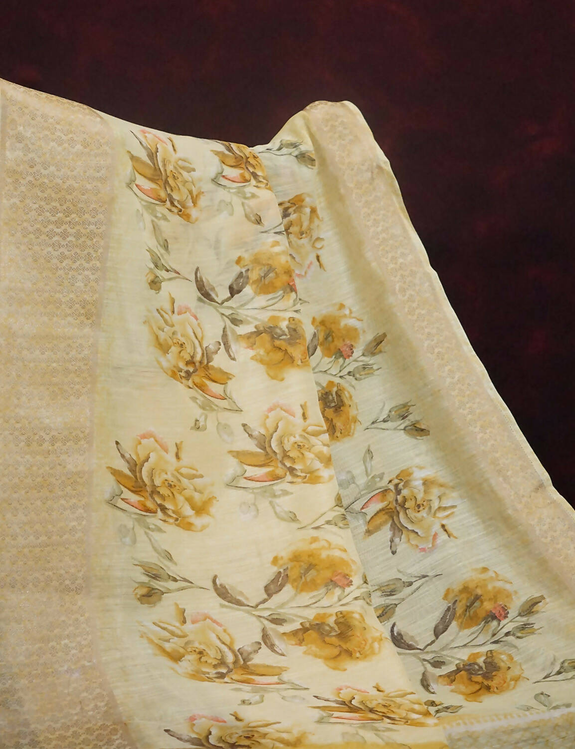 Shades Of Lemon Yellow With Floral Design Semi Chanderi Saree By Gayathri Reddy Designer Studio - Distacart