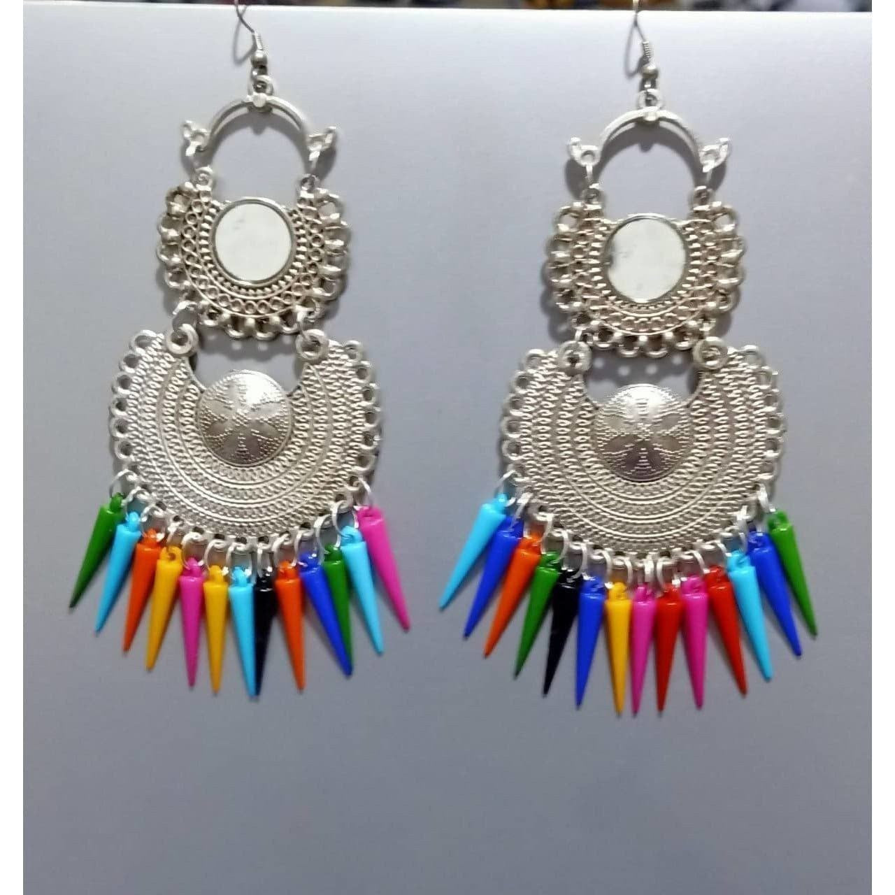 Tassel Hook Chandbali Mirror Design Multicolor Cone Pearls Earrings