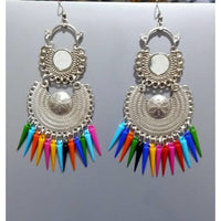 Thumbnail for Tassel Hook Chandbali Mirror Design Multicolor Cone Pearls Earrings