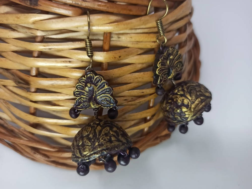 Terracotta Peacock Dazzling Temple Earrings