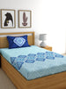 Dreamscape Blue & Turquoise Blue 140 TC Pure Cotton Bedsheet with Pillow Covers - Distacart