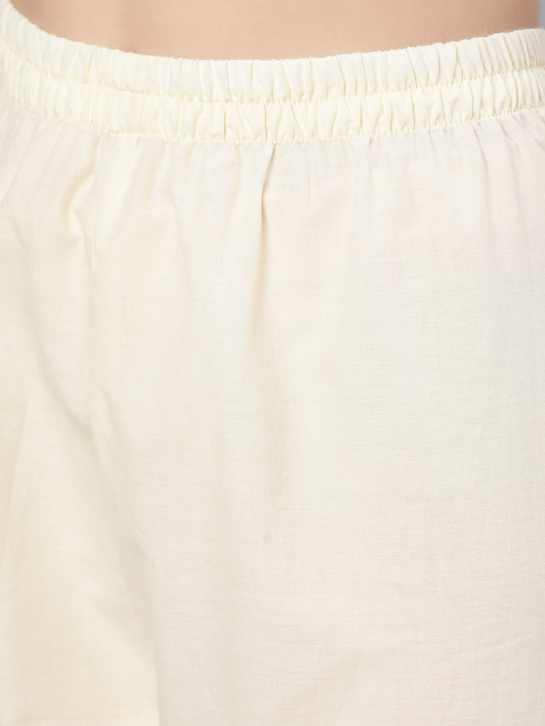 NOZ2TOZ Women Cream Straight Solid Kurta With Trouser And Art Silk Dupatta - Distacart