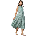 Thumbnail for Sea Green & White Ethnic Motifs Embroidered Pure Cotton Maxi A-Line Dress - Poonam - Distacart