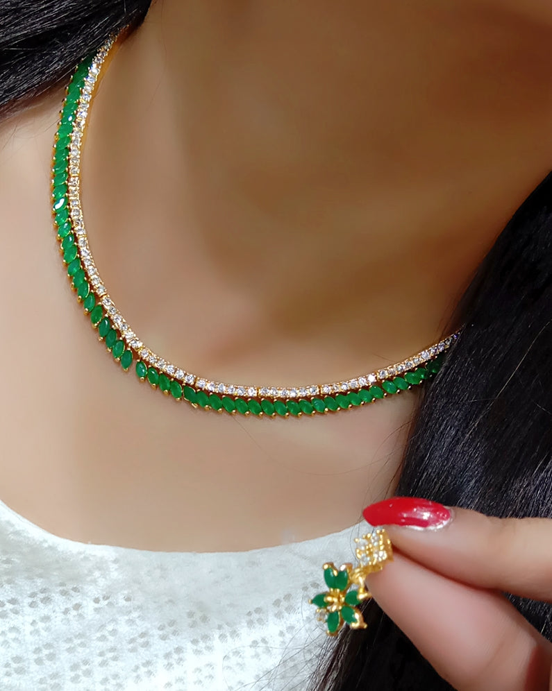 Gold-Plated Alloy American Diamond Green Necklace Set - The Pari - Distacart