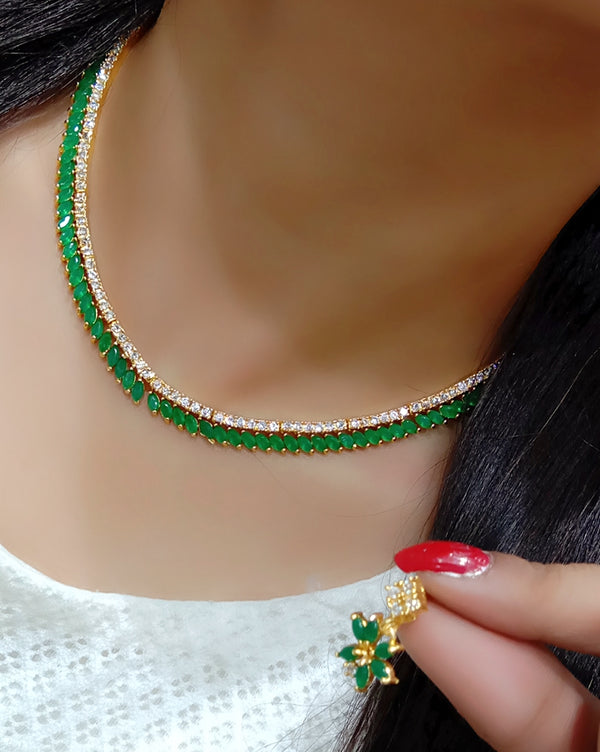 Gold-Plated Alloy American Diamond Green Necklace Set - The Pari - Distacart