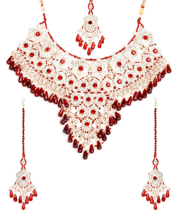 Gold-Plated Alloy Handcrafted Semi Bridal Grand Look Necklace Set - The Pari - Distacart